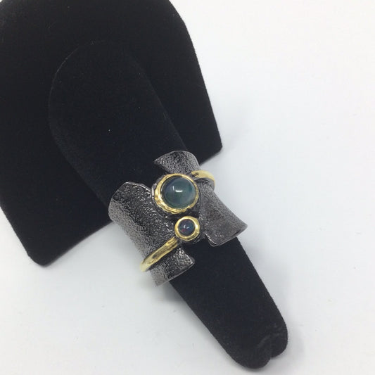 Edgy Genuine Black Opal Ring
