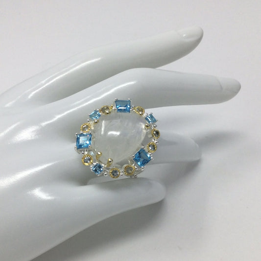 Genuine Moonstone & Topaz Ring