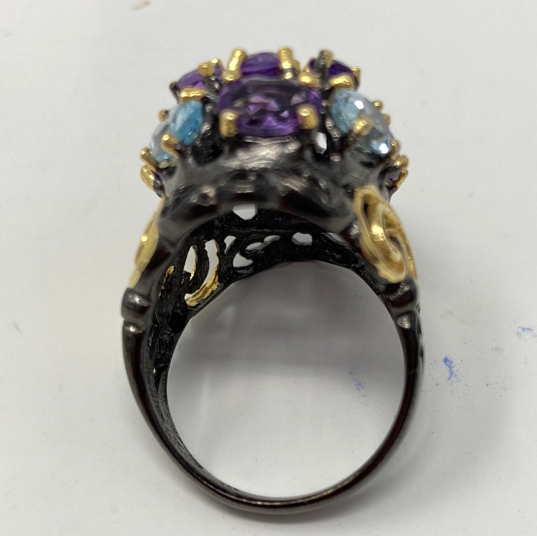 Imperial Elegance Genuine Amethyst & Topaz Ring