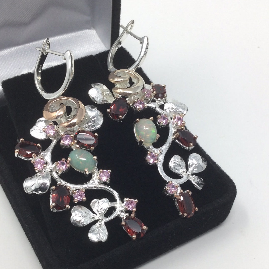 Chic Genuine Opal & Garnet Earrings