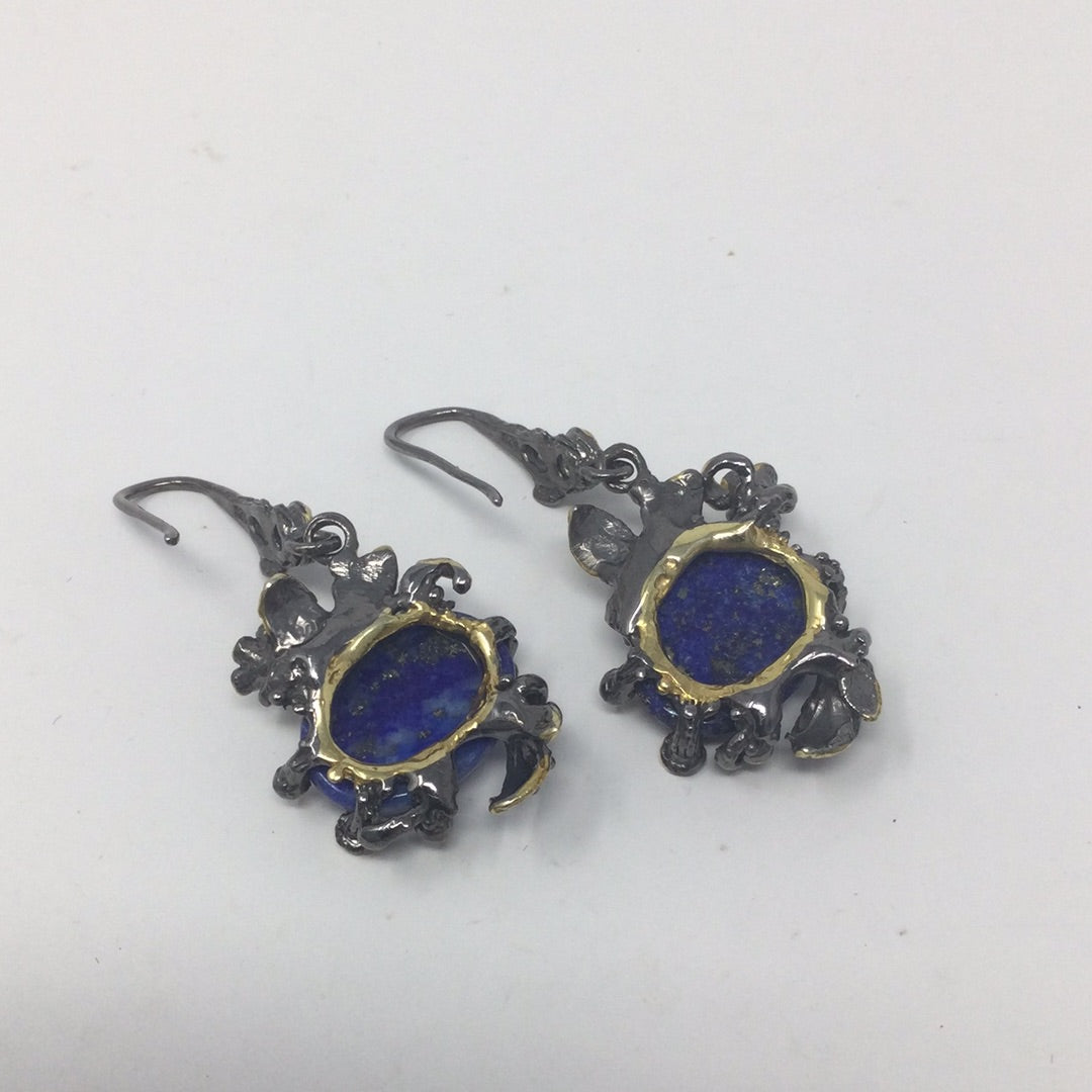 Genuine Lapis Lazuli, Emerald & Sapphire Earrings