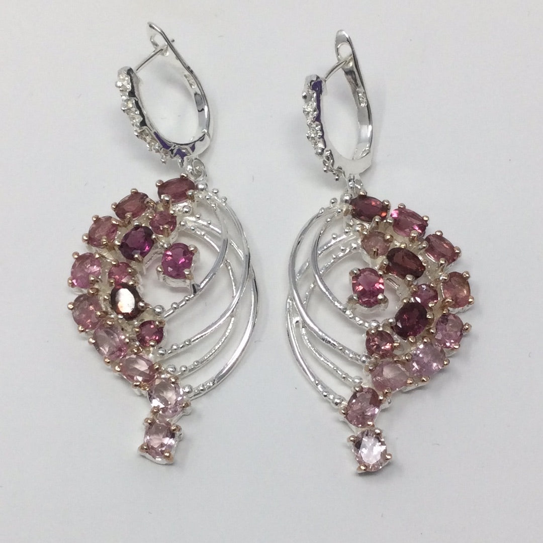 Genuine Pink & Red Tourmaline Earrings