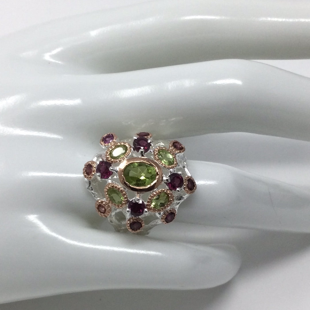 Genuine Peridot & Garnet Ring