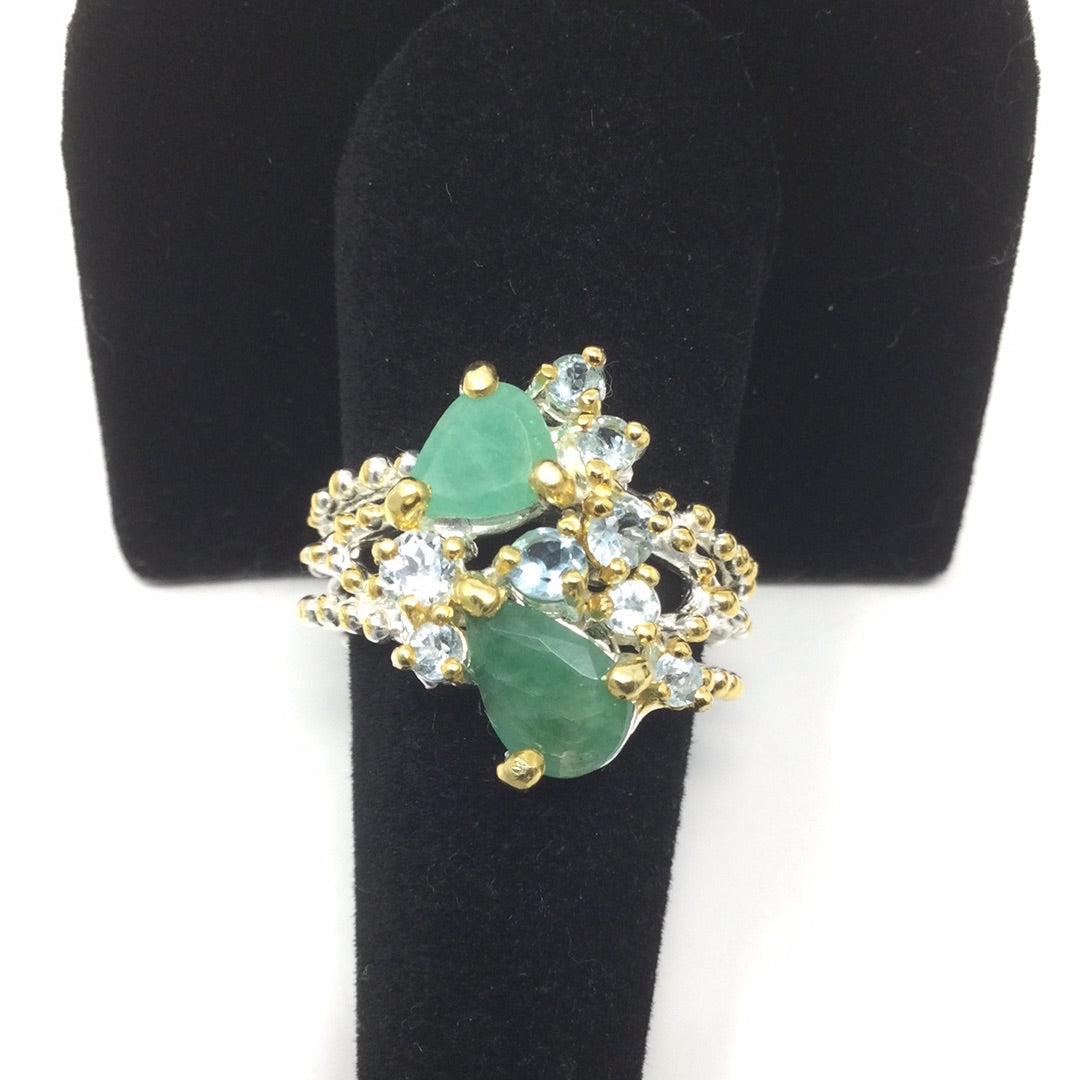 Genuine Emeralds Pear Shaped Ring