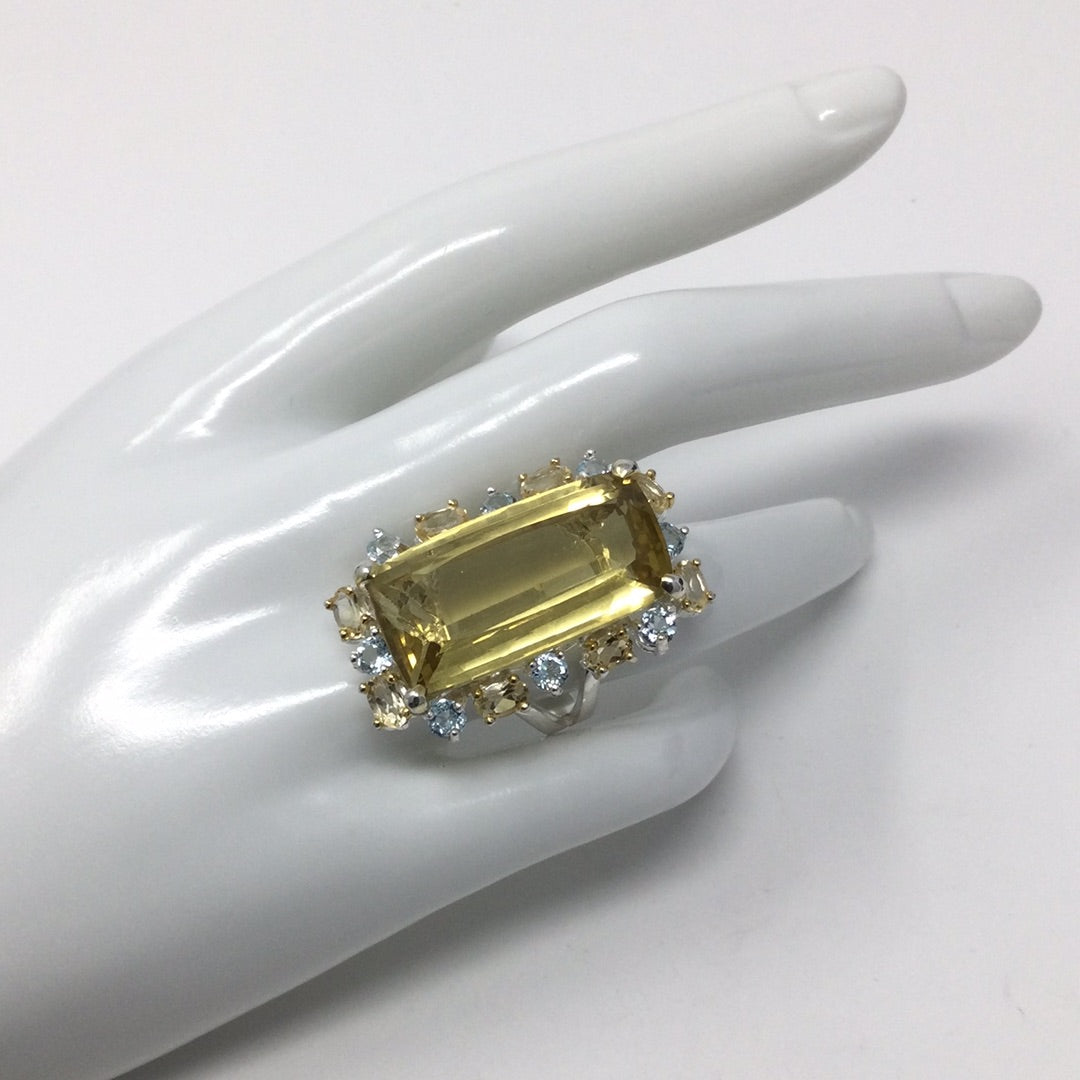 Inspiring 40 CTW Genuine Lemon Quartz, Citrine & Topaz Ring