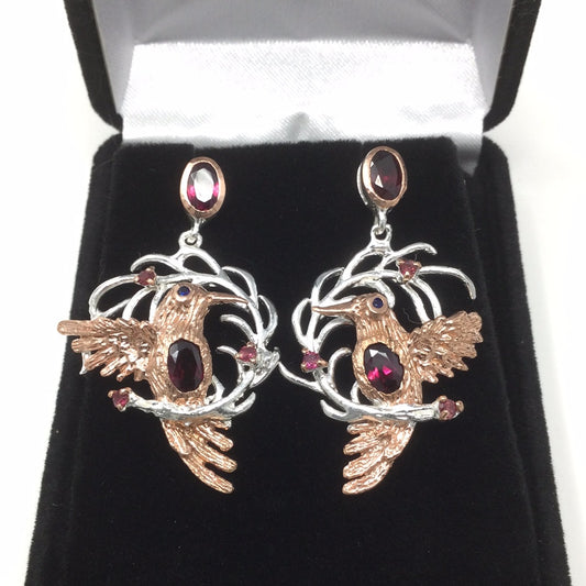 Genuine Garnet Hummingbird Earrings