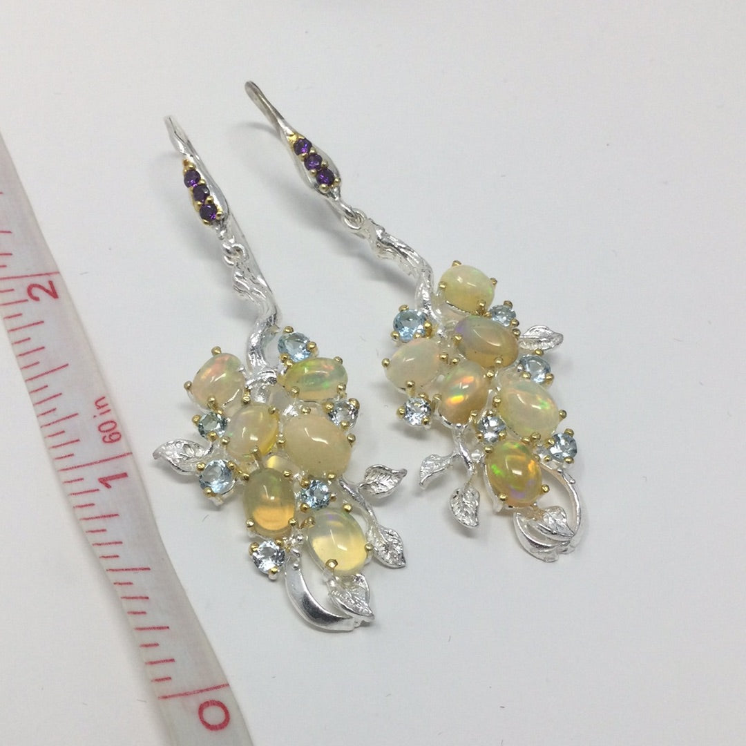 Genuine Fiery Opal & Topaz Earrings