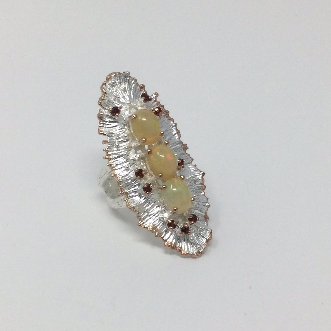 Genuine Fiery Opals & Garnet Ring