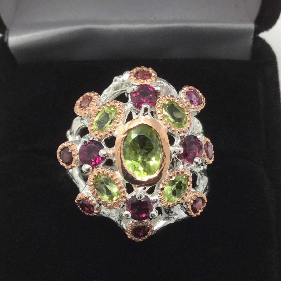 Genuine Peridot & Garnet Ring