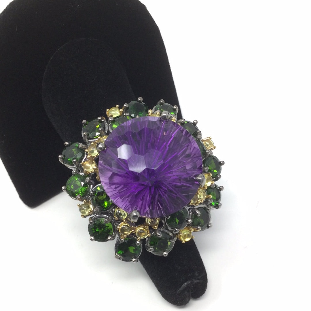 Eccentric Ecstasy Amethyst &  Chrome Diopside Ring