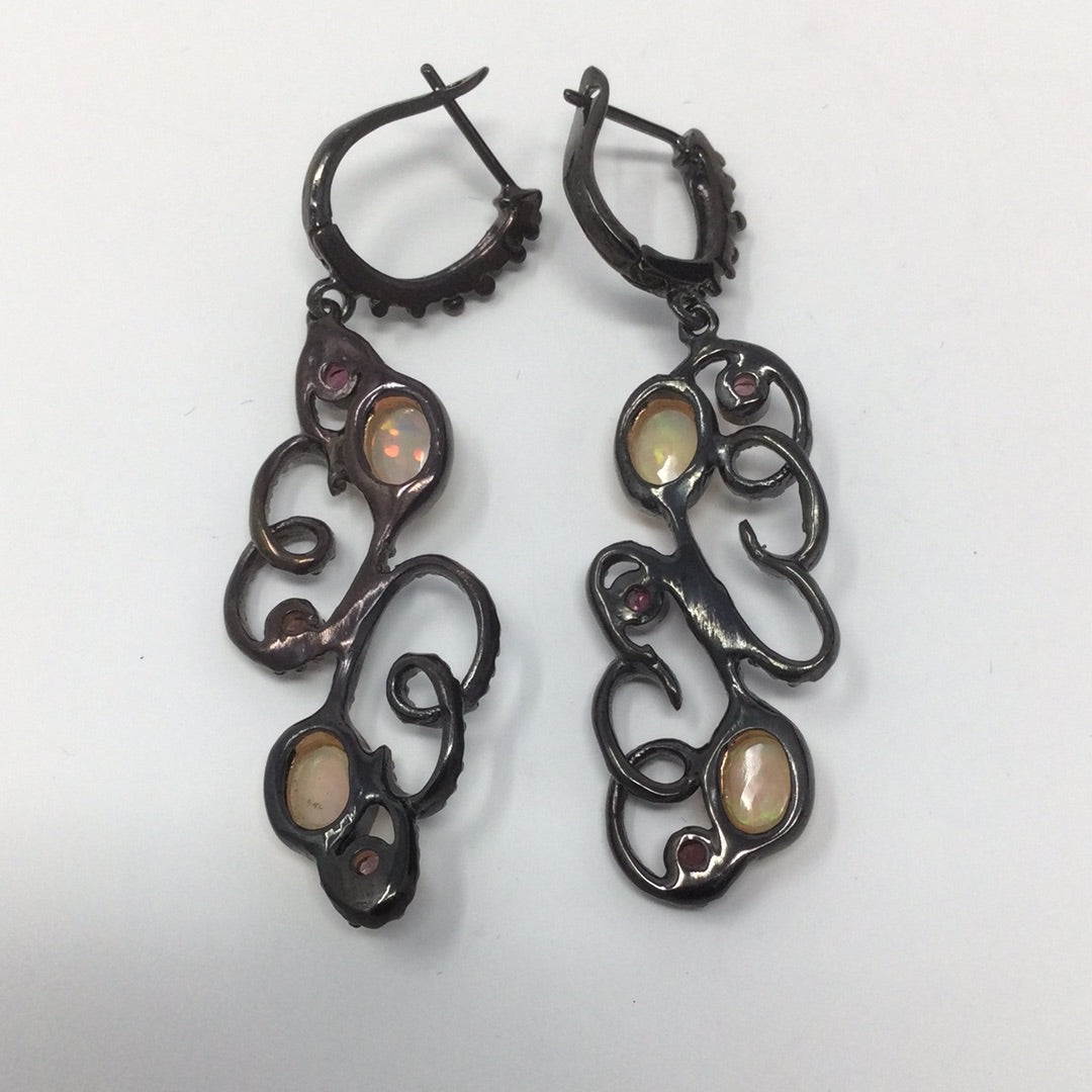 Genuine Fiery Opal & Pink Tourmaline Earrings