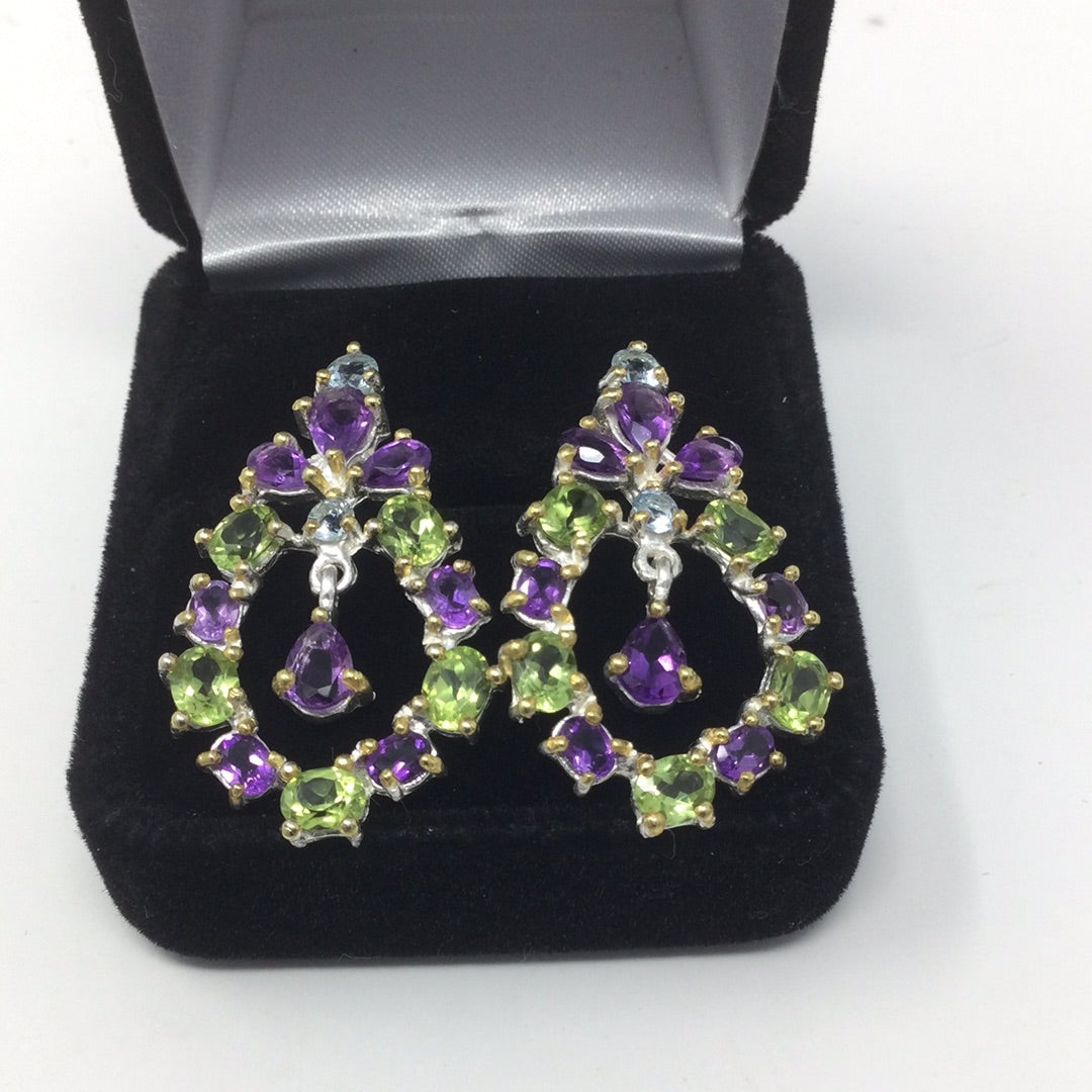 Genuine Amethyst & Peridot Earrings