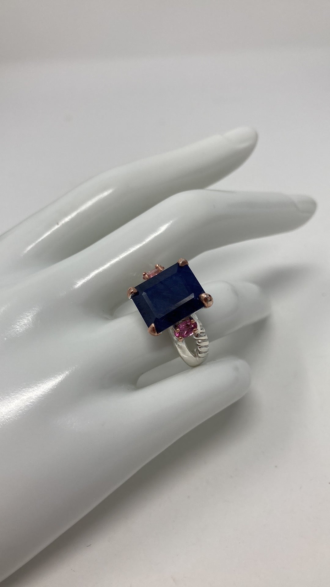 Sensual Genuine Sapphire & Pink Tourmaline Ring