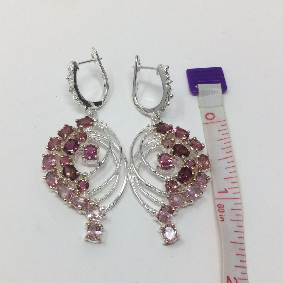 Genuine Pink & Red Tourmaline Earrings