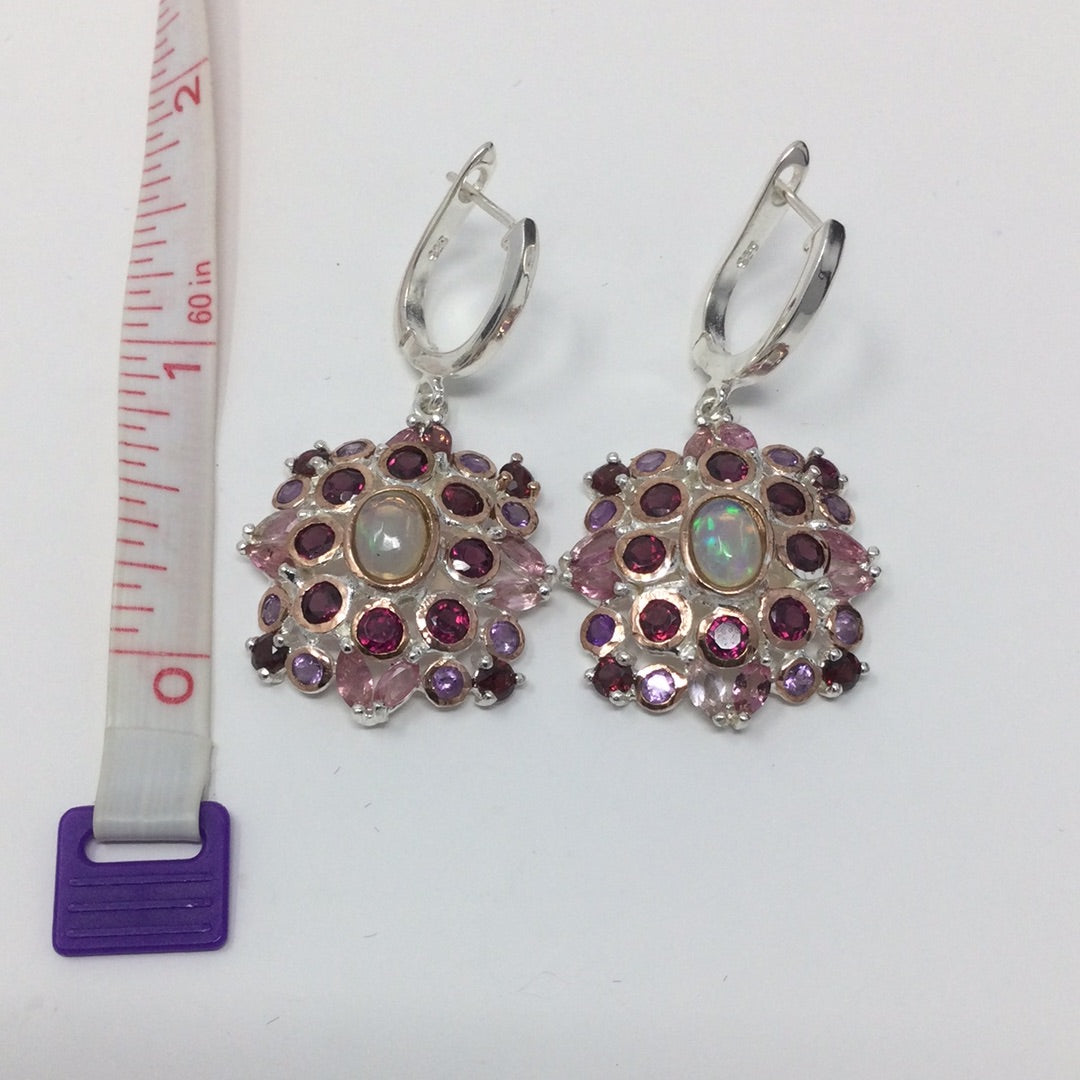 Genuine Opal, Tourmalines & Garnet Earrings