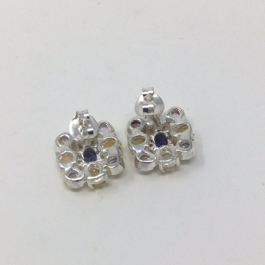 Genuine Iolites, Tanzanite & Opal Earrings