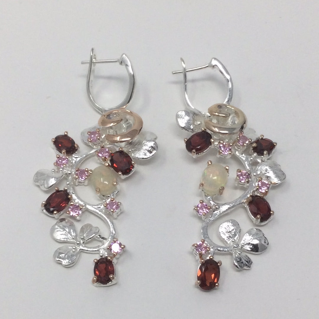 Chic Genuine Opal & Garnet Earrings