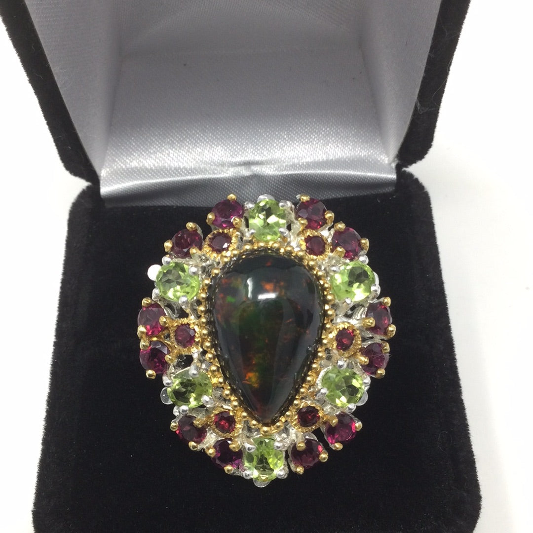 Impactful Large Genuine Rare Black Opal Ring