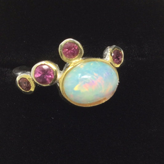 Genuine Opal & Pink Tourmalines Ring