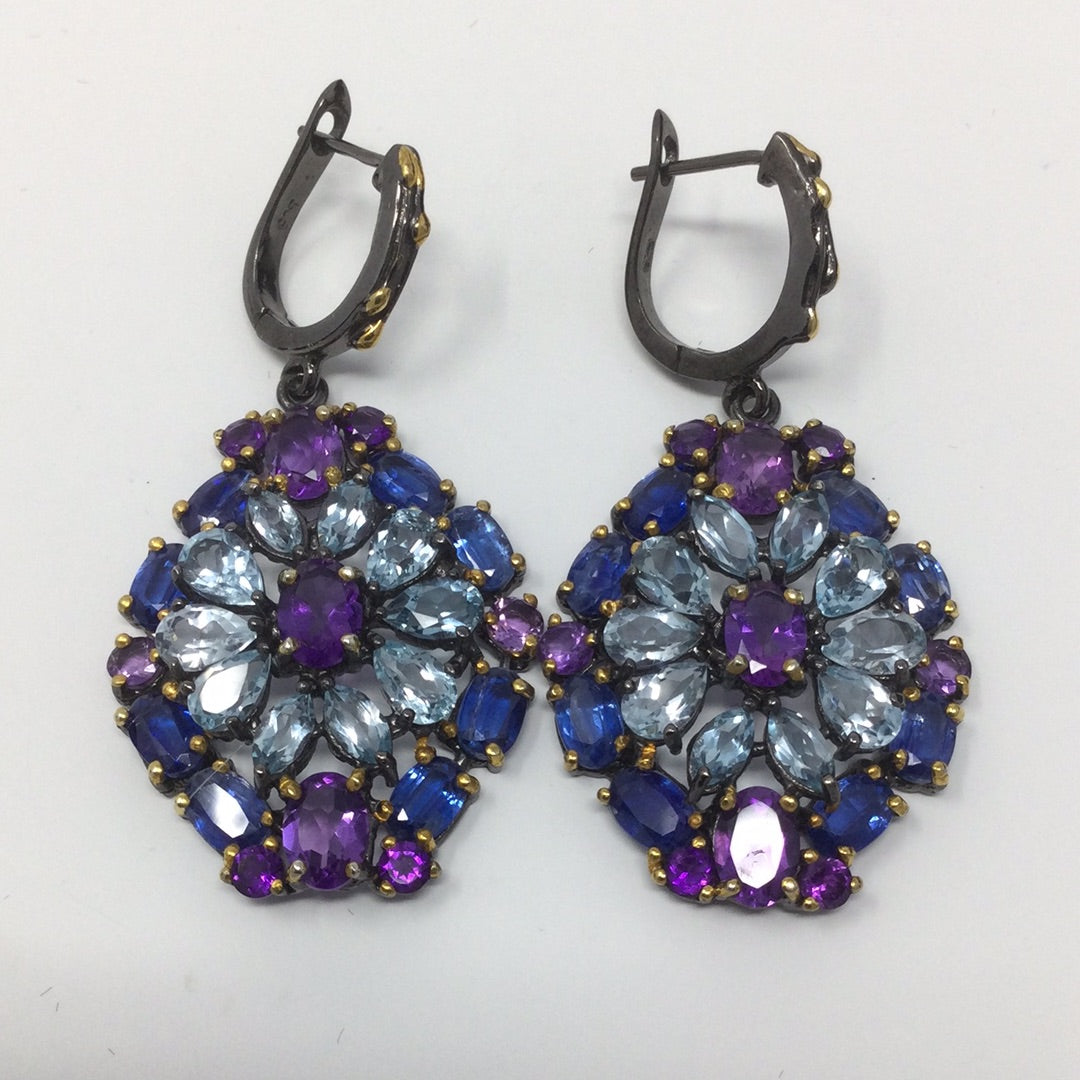 Genuine Topaz, Amethyst & Kyanite Earrings