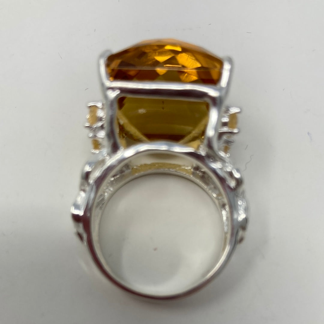 Huge Genuine Citrine Checkerboard Faceted Ring