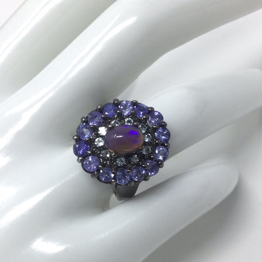 Genuine Black Opal & Tanzanite Ring