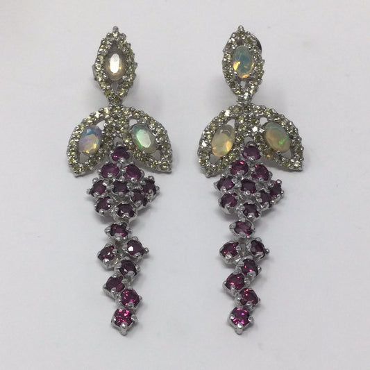 Genuine Opal, Garnet & Sapphire Earrings