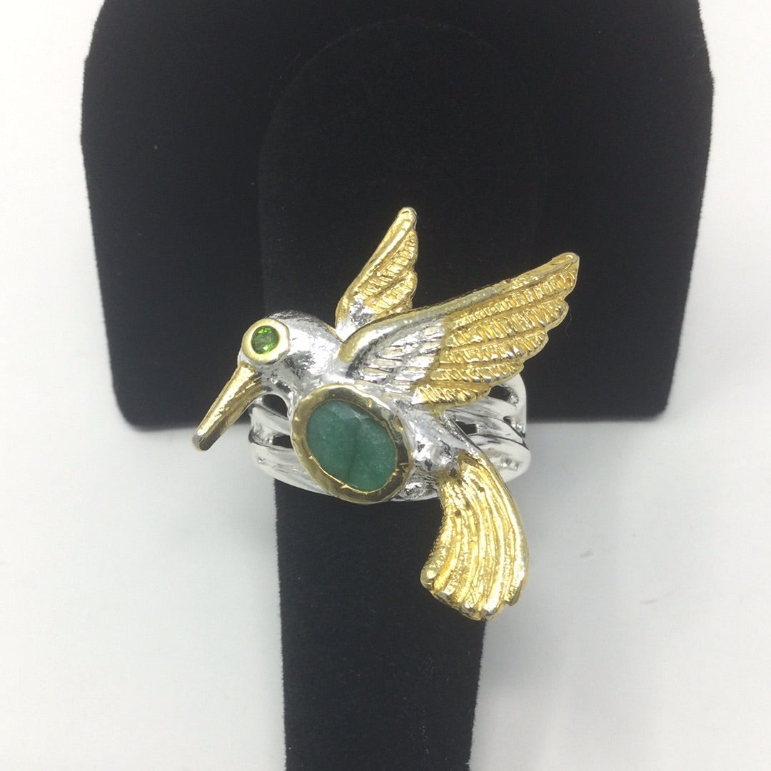 Genuine Emerald Hummingbird Ring