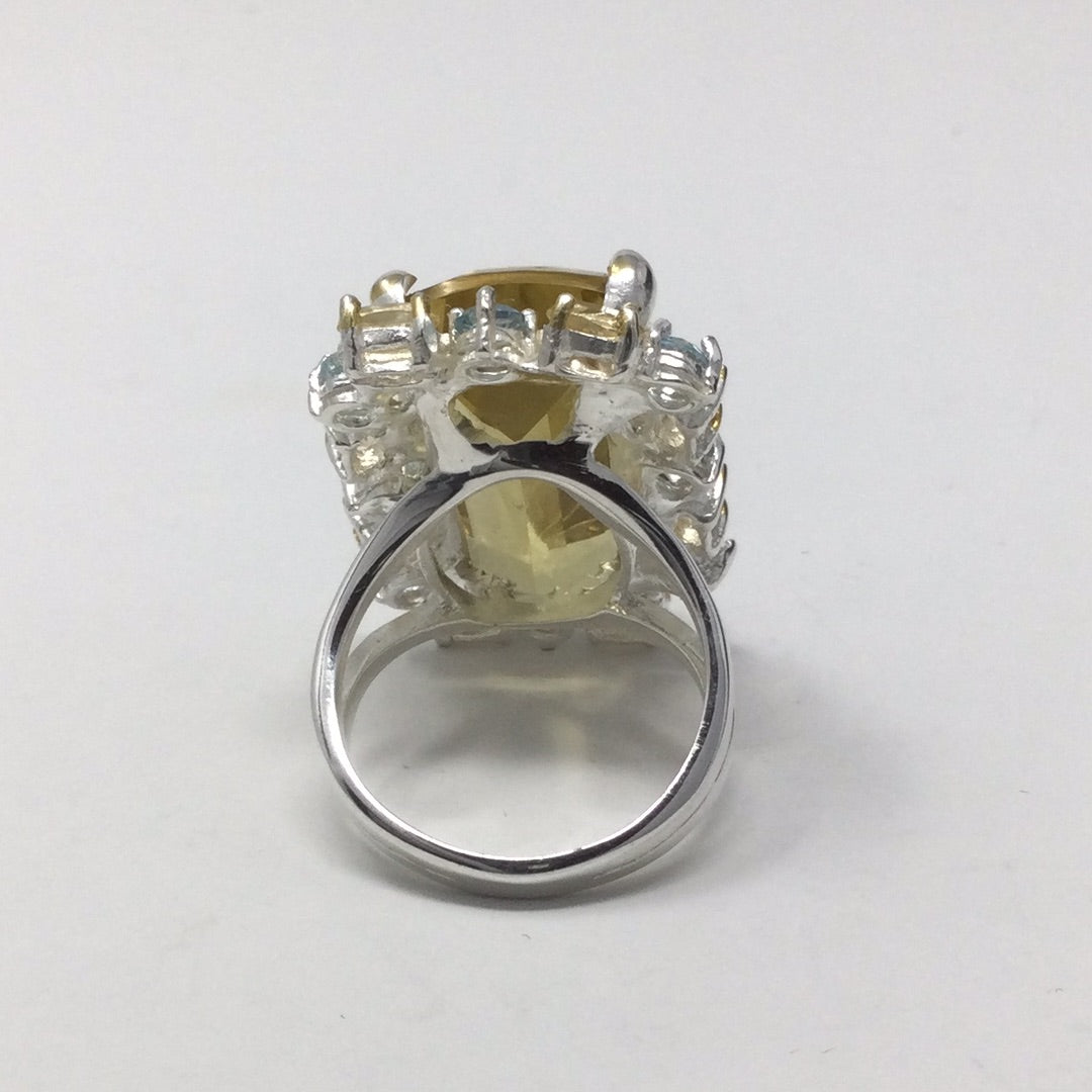 Inspiring 40 CTW Genuine Lemon Quartz, Citrine & Topaz Ring