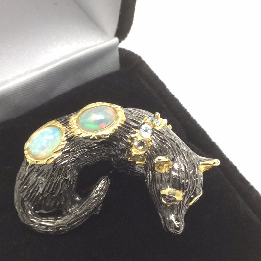 Handcrafted Genuine Opal Dog Ring