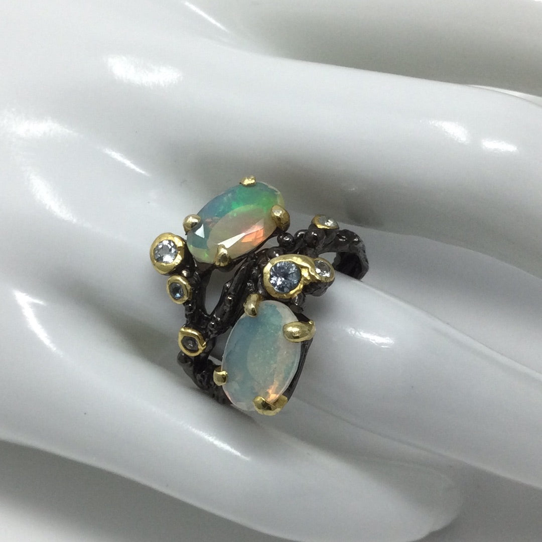 Genuine Fiery Faceted Opal Ring