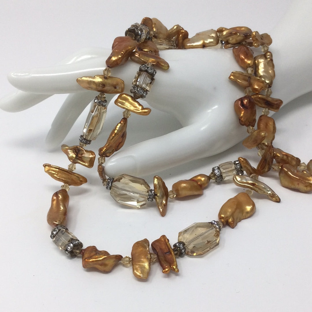 Golden Sunset Pearl Necklace | Handmade Artist Original