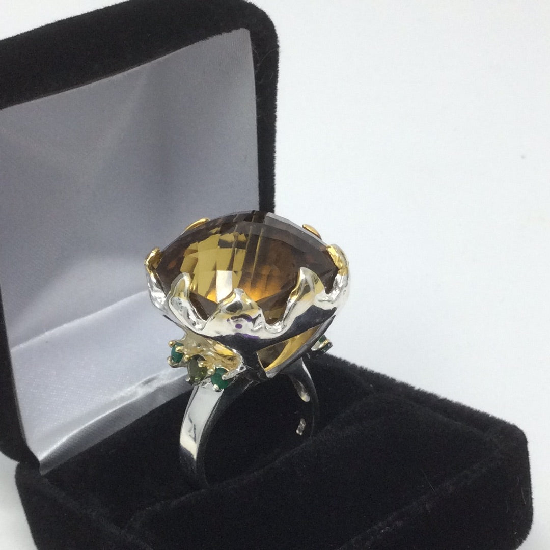 Incredible Genuine 34CTW Cognac Quartz Ring