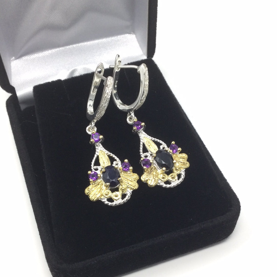 Genuine Sapphire & Amethyst Earrings