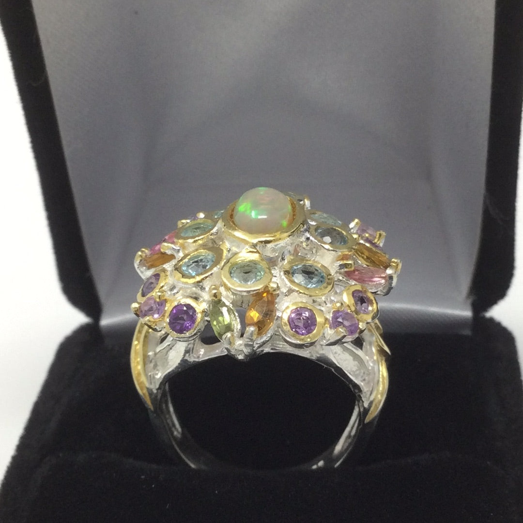 Exquisite Genuine Tourmalines & Opal Ring