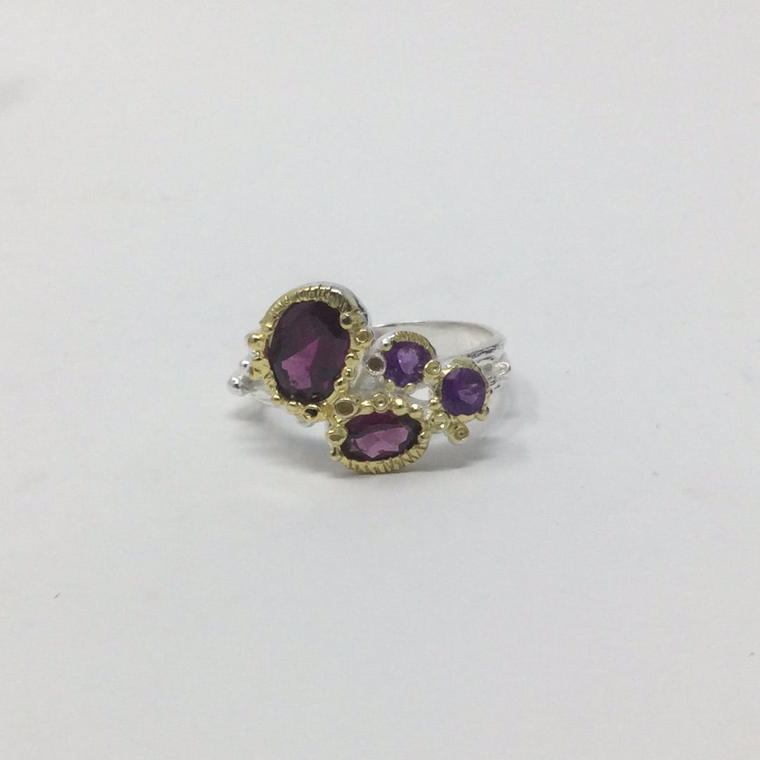 Genuine Garnets and Amethysts Ring