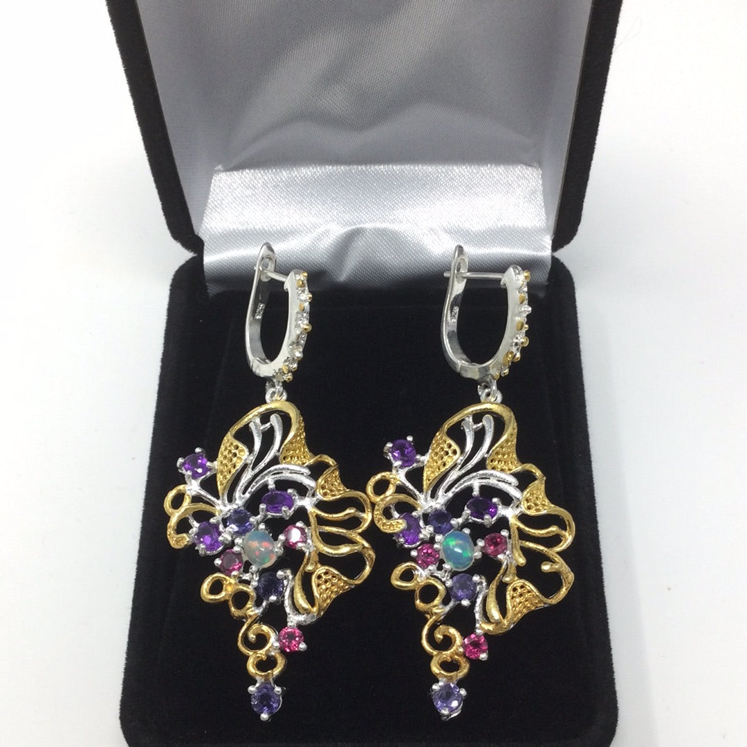 Genuine Opal, Amethyst & Earrings