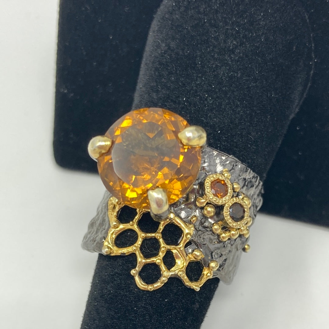 Genuine Cognac Quartz & Garnet Ring