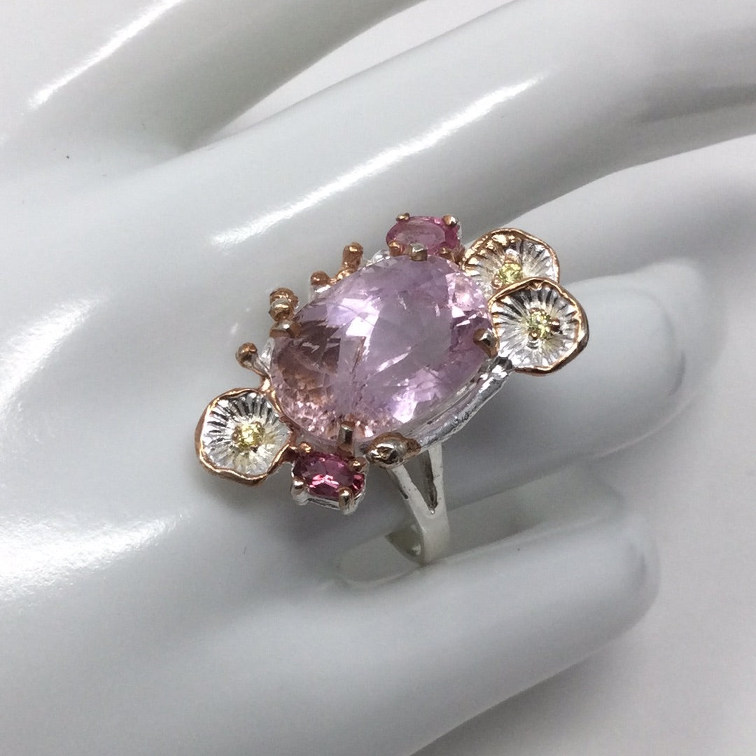 Genuine Kunzite & Tourmaline Ring