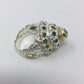 Voluptuous Genuine Fiery Opal, Russian Chrome Diopside Bejeweled Dome Ring