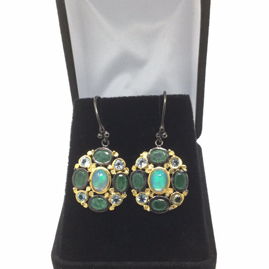 Genuine Emerald & Opal Earrings