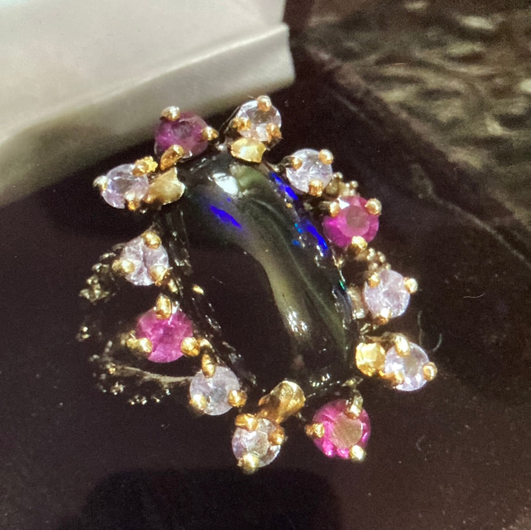 Rare Genuine Black Opal Ring