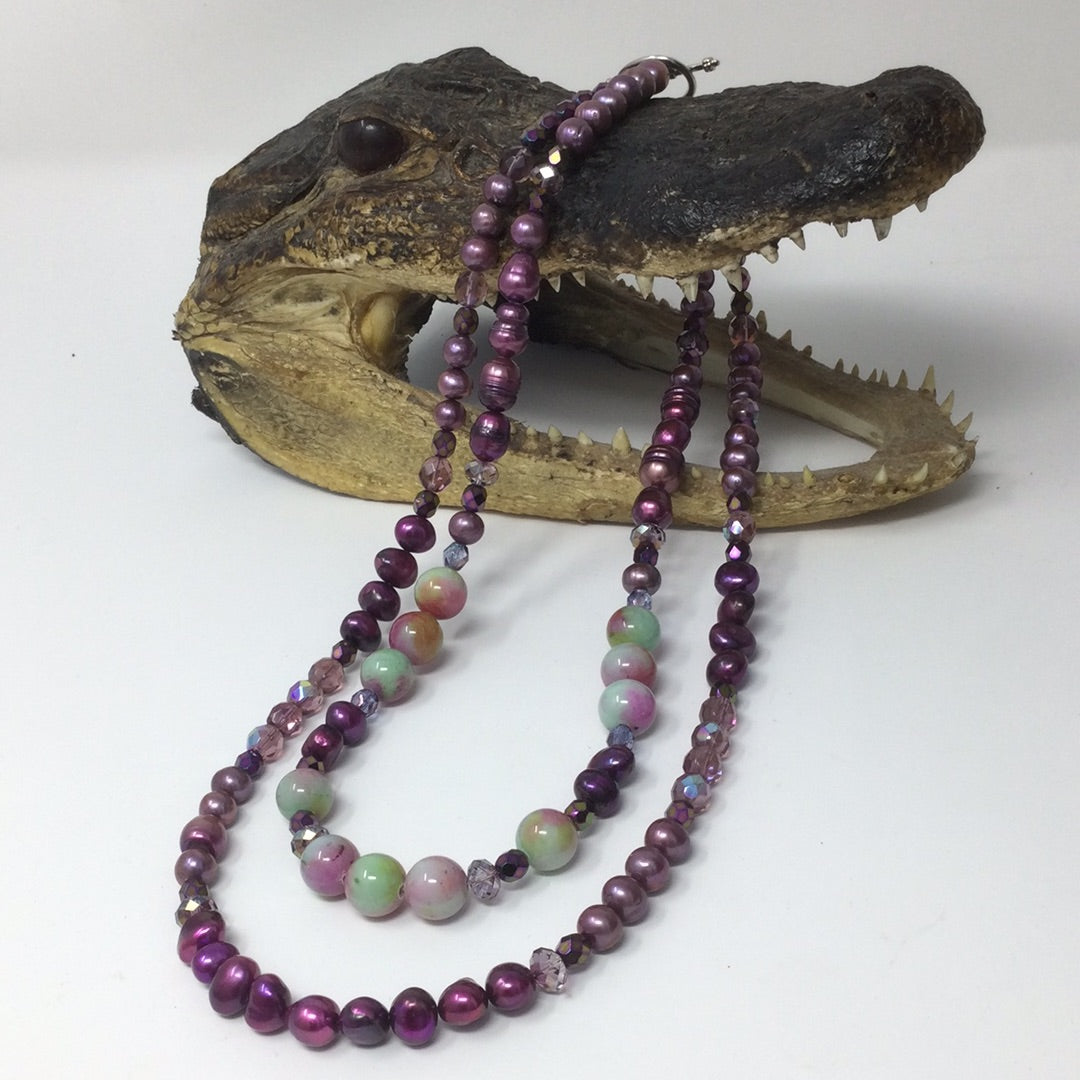 Magenta Madness Genuine Pearls & Agate Necklace Artist Original