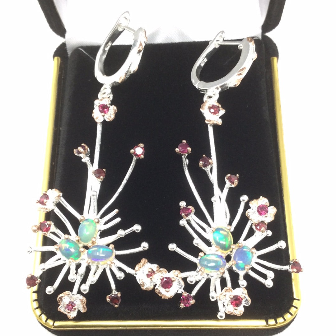 Shooting Stars, Genuine Opals & Garnet Earrings