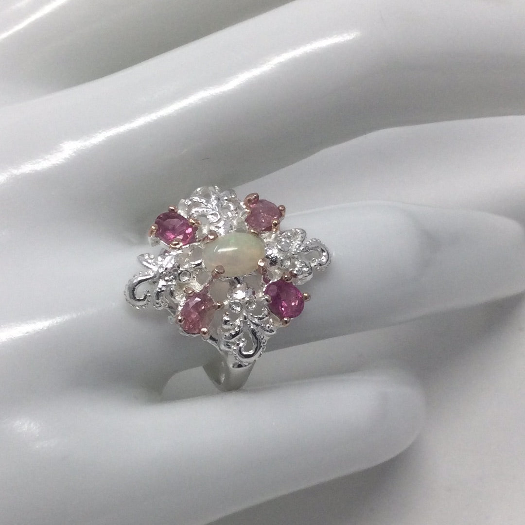 Precious Pink Tourmaline & Opal Ring