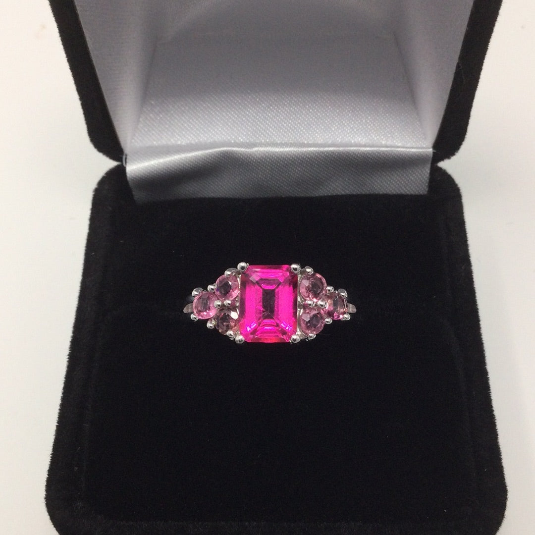 Genuine Emerald Cut Pink Topaz Ring