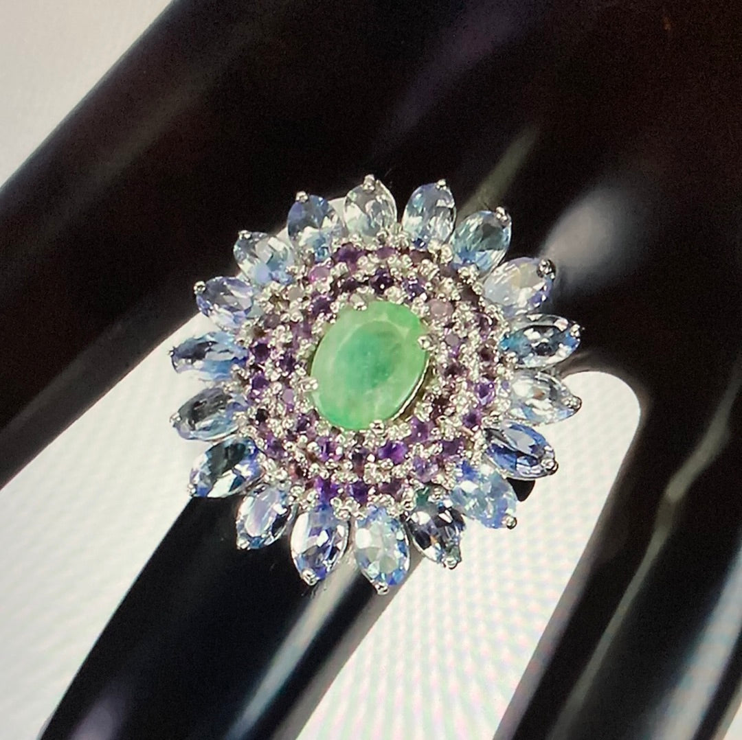 Genuine Emerald & Tanzanite Ring