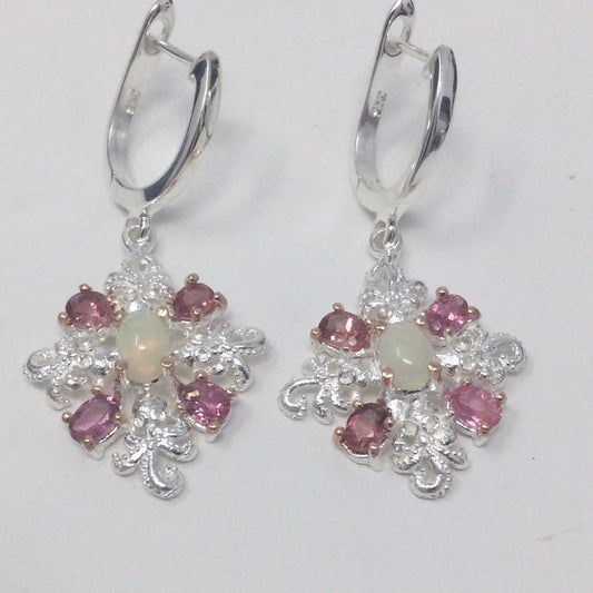 Passionate Pink Genuine Tourmaline & Opal Earrings