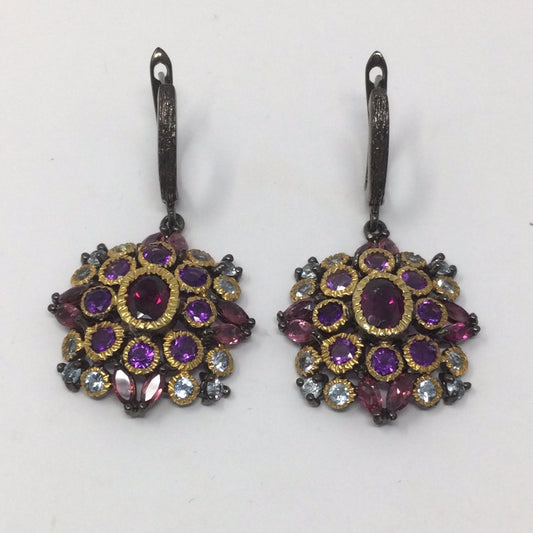 Genuine Garnet, Amethyst & Topaz Earrings