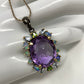 Rare Checkerboard Faceting Genuine  Amethyst & Opal Pendant
